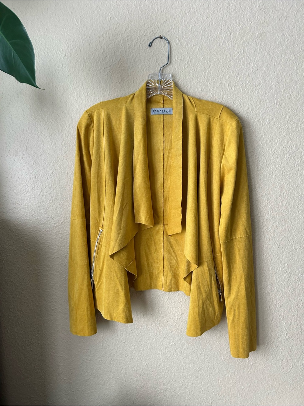 bagatelle Mustard Draped Open-Front Jacket